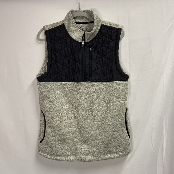 ZYIA Active Men's Quilted Cabin Quarter Zip Sweater Vest Tan/Black Size Medium - Picture 2 of 7